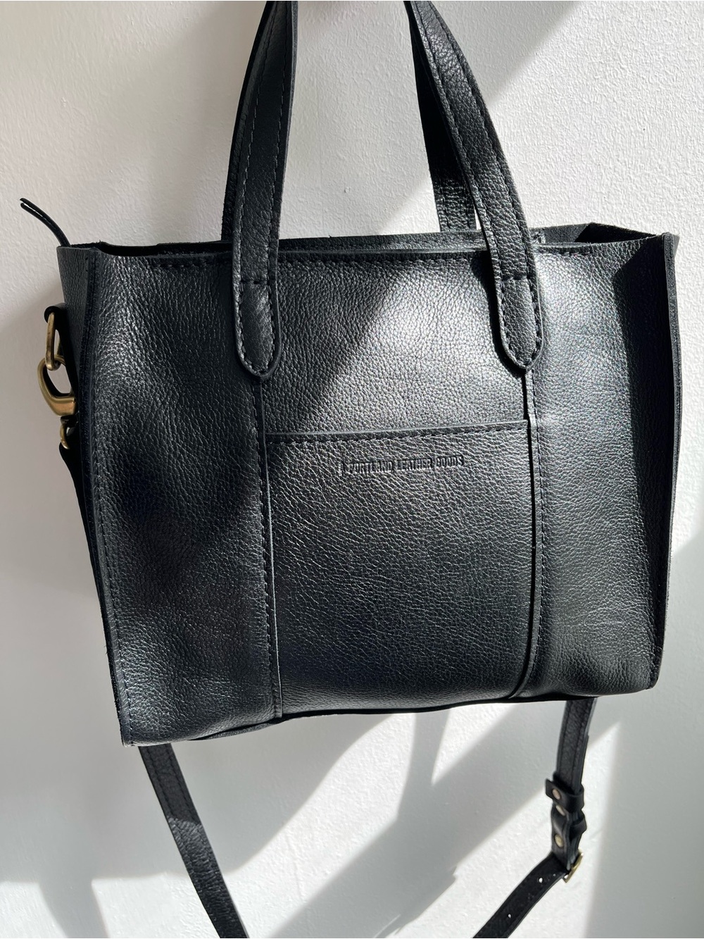 Portland Leather Goods Lola Crossbody Tote — Pebbled Black (Zip closure)